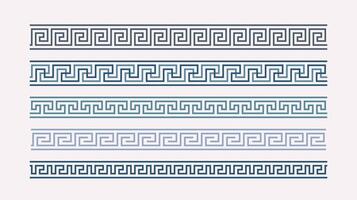 Greek key ornament collection. Colored meander pattern set. Repeating geometric meandros motif. Greek fret designs. Ancient decorative borders vector