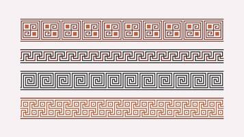 Greek key ornament collection. Colored meander pattern set. Repeating geometric meandros motif. Greek fret design. Ancient decorative border. vector