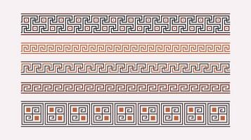 Greek key ornaments collection. Colored meander pattern set. Repeating geometric meandros motif. Greek fret designs. Ancient decorative borders vector