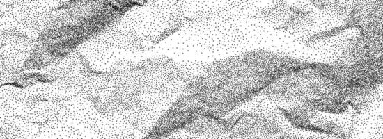 Black stippled crumpled paper texture. Dotted wrinkled effect background. Gritty creased paper sheet backdrop. Aged damaged gritty overlay. Noisy grain battered notebook page. Rough wallpaper vector