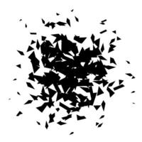 Debris and shatters radial shape. Broken and wrecked specks, speckles and particles. Black pieces explosion and burst. element vector
