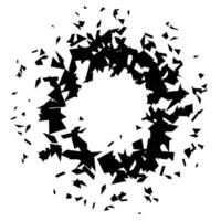 Circle shape debris and shatters. Black broken pieces, specks, speckles and particles. Abstract explosion and burst textured element. frame vector