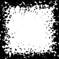 Debris and shatters in square shape frame. Black broken pieces, specks, speckles, particles, shivers. Abstract explosion and burst textured rectangular element. vector