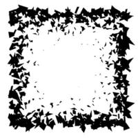 Debris and shatters in square shape. Black broken pieces, specks, speckles and particles. Abstract explosion and burst textured rectangular element. Frame illustration vector