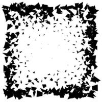 Debris and shatters in square shape. Black broken pieces, specks, speckles, particles, shivers. Abstract explosion and burst textured rectangular element. frame vector
