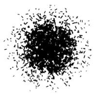 Shatters and debris in radial shape. Black broken pieces, specks, speckles and particles. Abstract explosion and burst textured element. vector