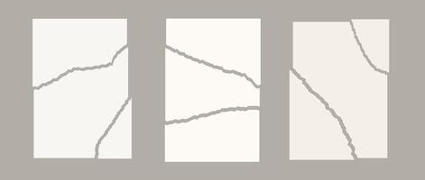 Set of torn in parts paper pages. Collection of disrupted jagged paper sheet. Ripped shapes pack for poster, banner, collage, note, text box, sticker. Illustration bundle vector