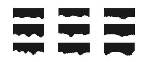 Torn short pieces of paper set. Black paper strips with jagged and even edges. Ripped horizontal fragment collection. Textured grunge element bundle for collage, text box, banner, sticker. vector