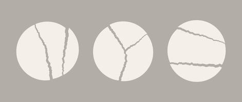Set of torn in parts paper circles. Collection of disrupted round elements with jagged edges. Ripped paper shapes pack for poster, banner, collage, note, text box, sticker. Illustration bundle vector