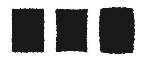 Torn paper frame set. Collection of black sheet wallpaper with jagged rough edges. Ripped grunge elements bundle for poster, text box, banner. Blank background pack vector
