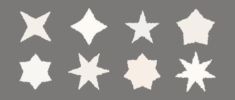 Torn paper stars set. Collection of ripped star-shaped elements with rough edges. Paper bling and diamond shapes pack for poster, banner, collage, note, text box, sticker. Illustration bundle vector