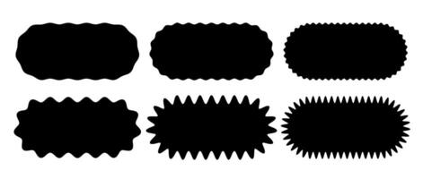Zig zag edge oval shape collection. Jagged ellipse elements set. Black graphic design elements for decoration, banner, poster, template, sticker, badge. vector
