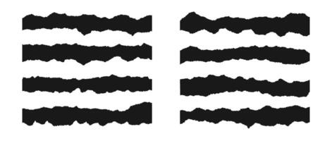 Torn thin and long pieces of paper set. Black cutout paper strips with jagged edges. Ripped horizontal fragment collection. Textured grunge element bundle for collage, textbox, banner, sticker. vector