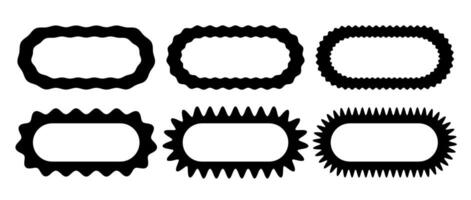 Zig zag edge oval frame collection. Jagged ellipse border elements set. Black graphic design elements for decoration, banner, poster, template, sticker, badge. vector