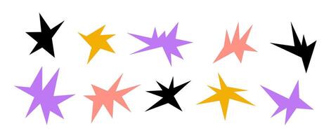 Sharp shapes collection. Bright irregular sparks and twinkles set. Abstract edgy sparkles and stars element pack. Asymmetry angular forms bundle for banner, collage, poster, sticker. vector