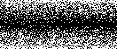 Pixelated halftone gradient texture. Black and white fading pixel noise texture. Dissolving wallpaper. Horizontal background vector