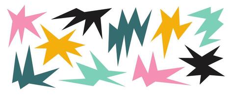 Colorful sharp irregular shapes set. Abstract geometric edgy elements collection. Asymmetric angular forms for banners, collages, posters, stickers, decoration. Design . vector