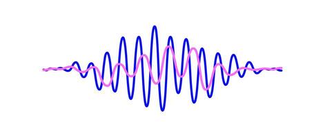 Blue and pink overlapping sound waves. Two sinusoid lines with different frequency and amplitude. Voice or music audio samples. Electronic radio signal and impulse graphics. vector