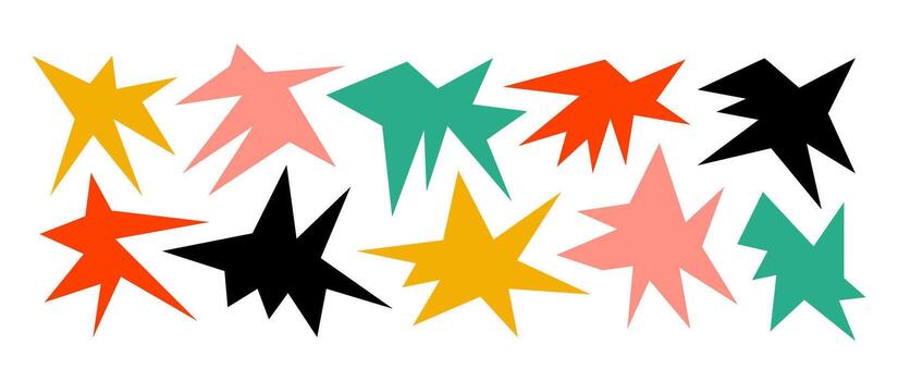 vistoso agudo irregular formas colocar. resumen brillante geométrico nervioso elementos recopilación. asimétrico angular formas para pancartas, collages, carteles, pegatinas diseño manojo. vector