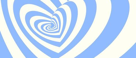 Abstract hypnotic tunnel heart background. Light blue and cream optical illusion pattern. Twisted heart-shaped op art design for poster, banner, template. Horizontal illustration wallpaper vector
