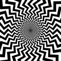Optical illusion background. Black and white abstract distorted zigzag lines surface. Radial wave poster design. Hypnotic illusion wallpaper. ornamental vector