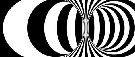 Abstract hypnotic distorted lines background. Black and white optical illusion tunnel wallpaper. Psychedelic twisted stripes pattern. Horizontal template for posters, banners, cover. vector