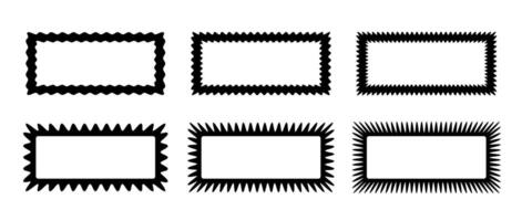 Zig zag edge rectangle frames collection. Jagged rectangular borders set. Black graphic design elements for decoration, banner, poster, template, sticker, badge. vector