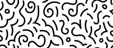 Black and white doodle squiggly lines seamless pattern. Abstract childish scribble repeating background. Basic shapes and curved wavy stripes wallpaper. vector