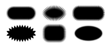 Zig zag edge oval shape collection. Jagged elliptic and curved elements set. Black graphic design elements for decoration, banner, poster, template, sticker, badge, label, stamp, emblem. vector