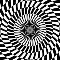 Radial optical illusion background. Black and white abstract lines surface in circles. Poster, banner, template design. Spinning spiral illusion wallpaper. Opt art illustration vector