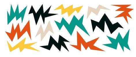 Colorful sharp asymmetric shapes set. Abstract geometric edgy elements collection. Irregular angular forms for banners, collages, posters, stickers, decoration, templates. Design bundle. vector
