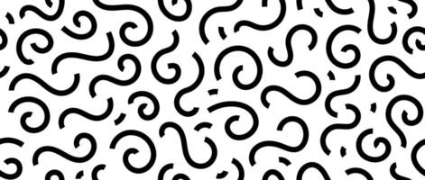 Abstract doodle lines seamless pattern. Black and white childish scribble repeating background. Basic shapes and curved stripes wallpaper. vector