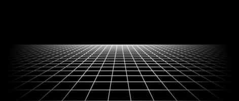Fading wireframe grid. Vanishing checkered tile floor landscape. Disappearing horizontal chessboard plane in perspective. Black and white flat lattice surface background. vector