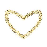 Golden confetti heart frame. Glowing dotted love background. Simple gold dots border. Sparkling halftone valentines decoration element. vector