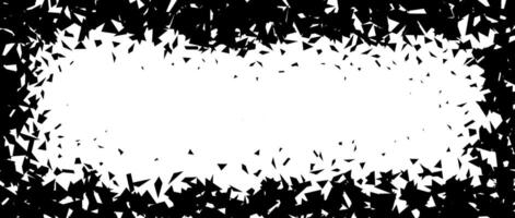 Debris and shatters in rectangle frame. Black broken pieces, specks, speckles, particles, shivers. Abstract explosion and burst textured rectangular element. vector