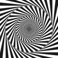 Radial optical illusion background. Black and white abstract lines surface in circles. Poster, banner, template design. Spinning spiral or vortex illusion wallpaper. Opt art illustration vector