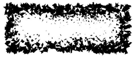 Debris and shatters in rectangle shape. Black broken pieces, specks, speckles, particles, shivers. Abstract explosion and burst textured rectangular element. frame vector