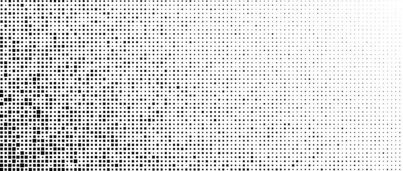 Halftone pixelated gradient background. Faded square particles texture. Dissolving grunge noise wallpaper. Black dots, speckles, pixels wallpaper. Gritty backdrop vector