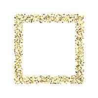 Golden confetti square frame. Glowing dotted glitter background. Simple gold dots border. Sparkling halftone Christmas decoration element. vector