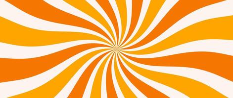 Spinning radial lines background. Orange curved sunburst wallpaper. Abstract warped sun rays and beams comic texture. Vintage summer backdrop for posters, banners, templates. vector