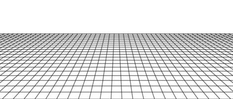 Abstract flat wireframe grid. Checkered floor landscape. Horizontal chessboard plane in perspective. Black and white lattice surface background. vector