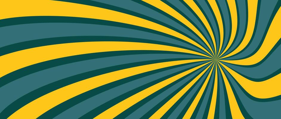 Spinning radial lines background. Yellow green curved sunburst wallpaper. Abstract warped sun rays and beams comic texture. Vintage summer backdrop for poster, banner, template.