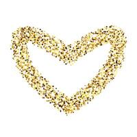 Golden confetti heart shape. Glowing dotted love background. Simple gold dots border. Sparkling halftone valentines decoration element. vector