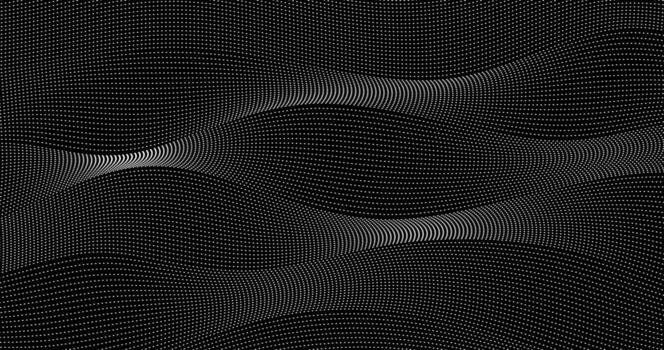 White Particle Wave Geography Grid on Black Background Texture Design vector