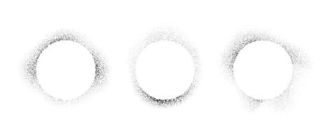 Circle frames collection with spray stencil effect. Grunge dotted round border shadow set. Faded noise texture radial shape bundle. Splattered elements for text box, banner, poster, template. vector