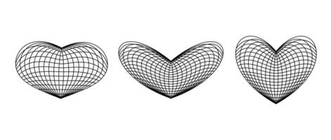 Wireframe heart shapes set. grids. Grid design element. Love or cardiology concept pack for posters, templates, flyers, banners. vector