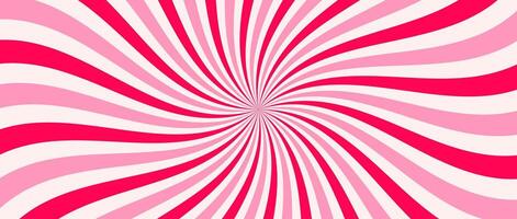 Spinning radial lines background. Pink curved sunburst wallpaper. Abstract warped sun rays and beams comic texture. Vintage summer backdrop for posters, banners, templates. vector