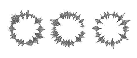 Radial sound waves collection. Round music equalizer bar set. Black audio chart pack. Abstract circle radio and voice signal symbol or icon for podcast, app, player. Element bundle. vector
