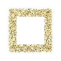 Golden confetti square frame. Glowing dotted glitter background. Simple gold border. Sparkling halftone Christmas decoration element. vector