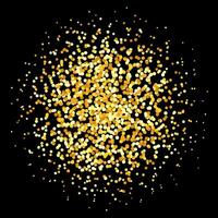 Golden confetti pale. Dotted glitter background. Splashed gold round dots heap. Yellow halftone texture. Christmas decoration element for invitation, banner. Illustration on dark background vector
